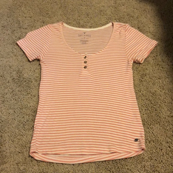American Eagle Outfitters Tops - AE - Pink & White Striped Baby Tee American Eagle Outfitters Tops - AE - Pink & White Striped Baby Tee